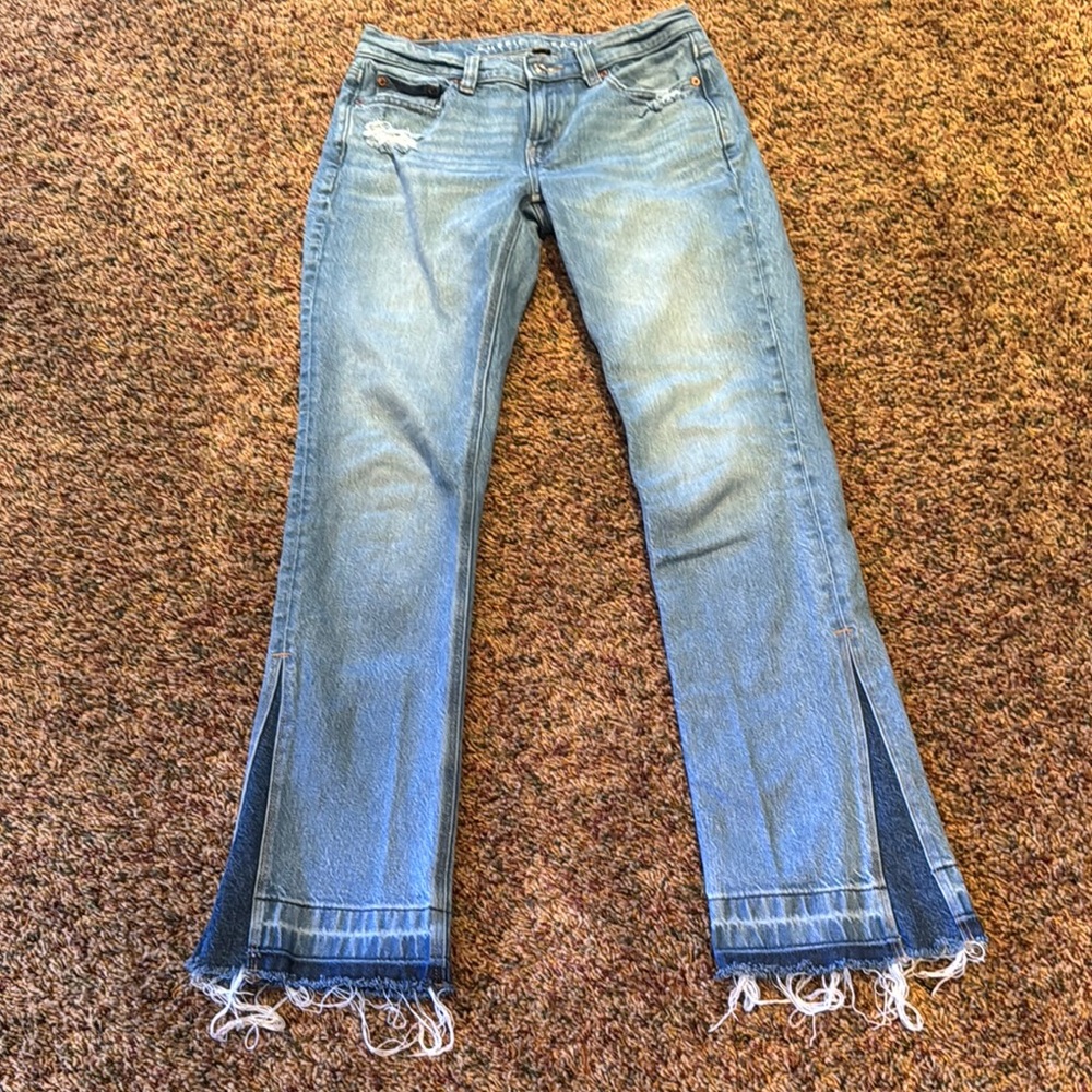 Blue Flare Jeans with Frayed Hem